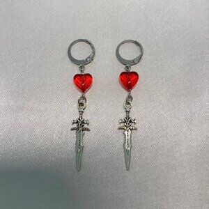 🩸⚔️  dangly sword/heart earrings ⚔️🩸